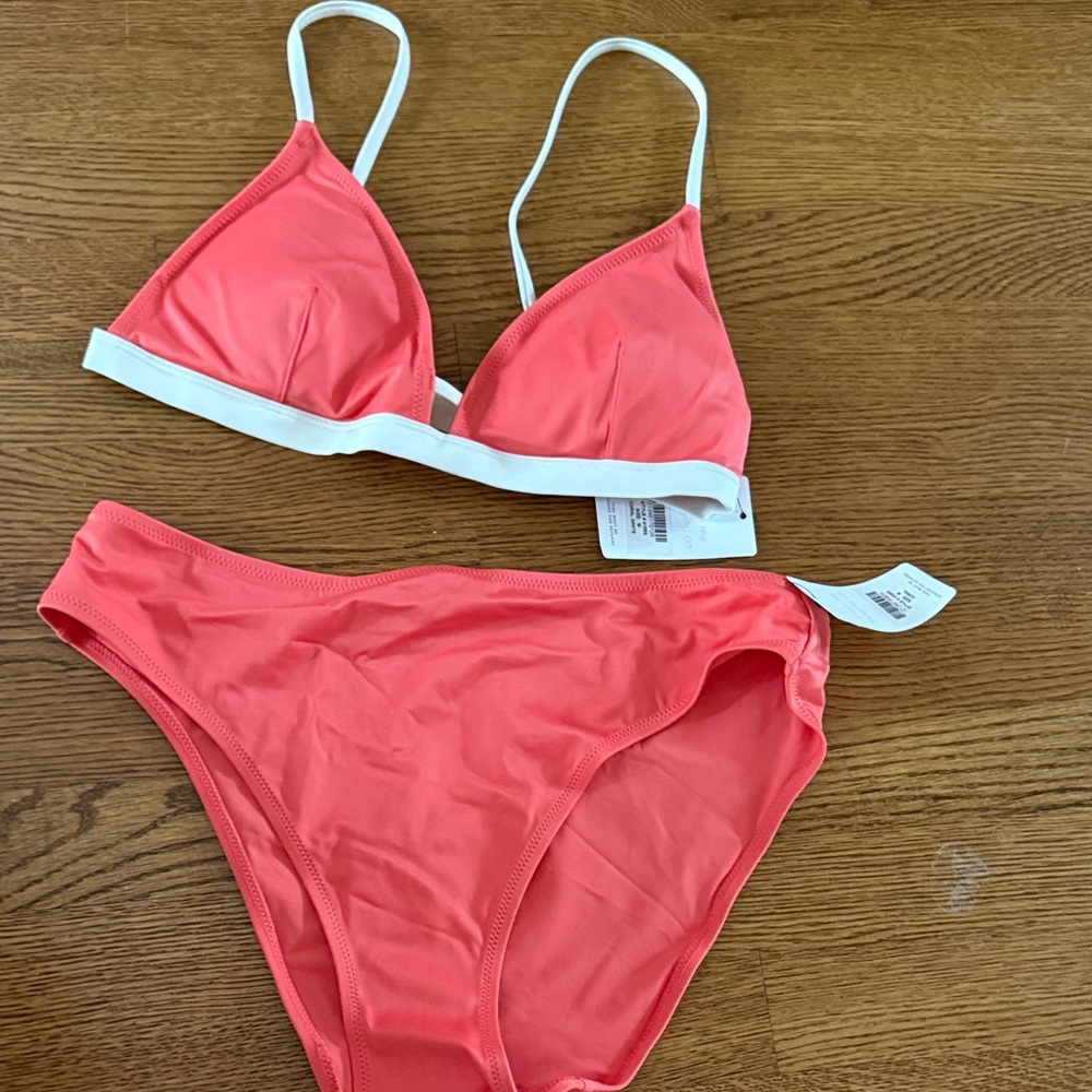 Lively Coral and White Bikini Set
